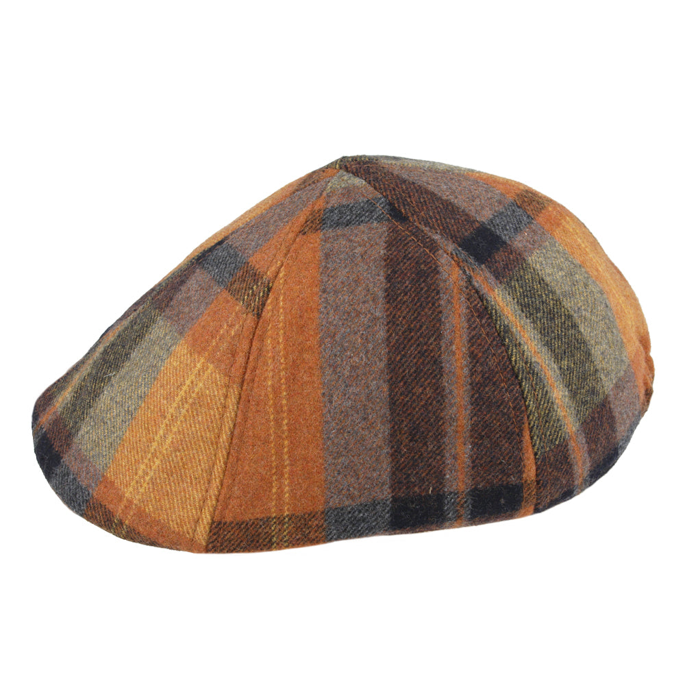 Duckbill Six Panel Check Tweed Flat Cap - Orange