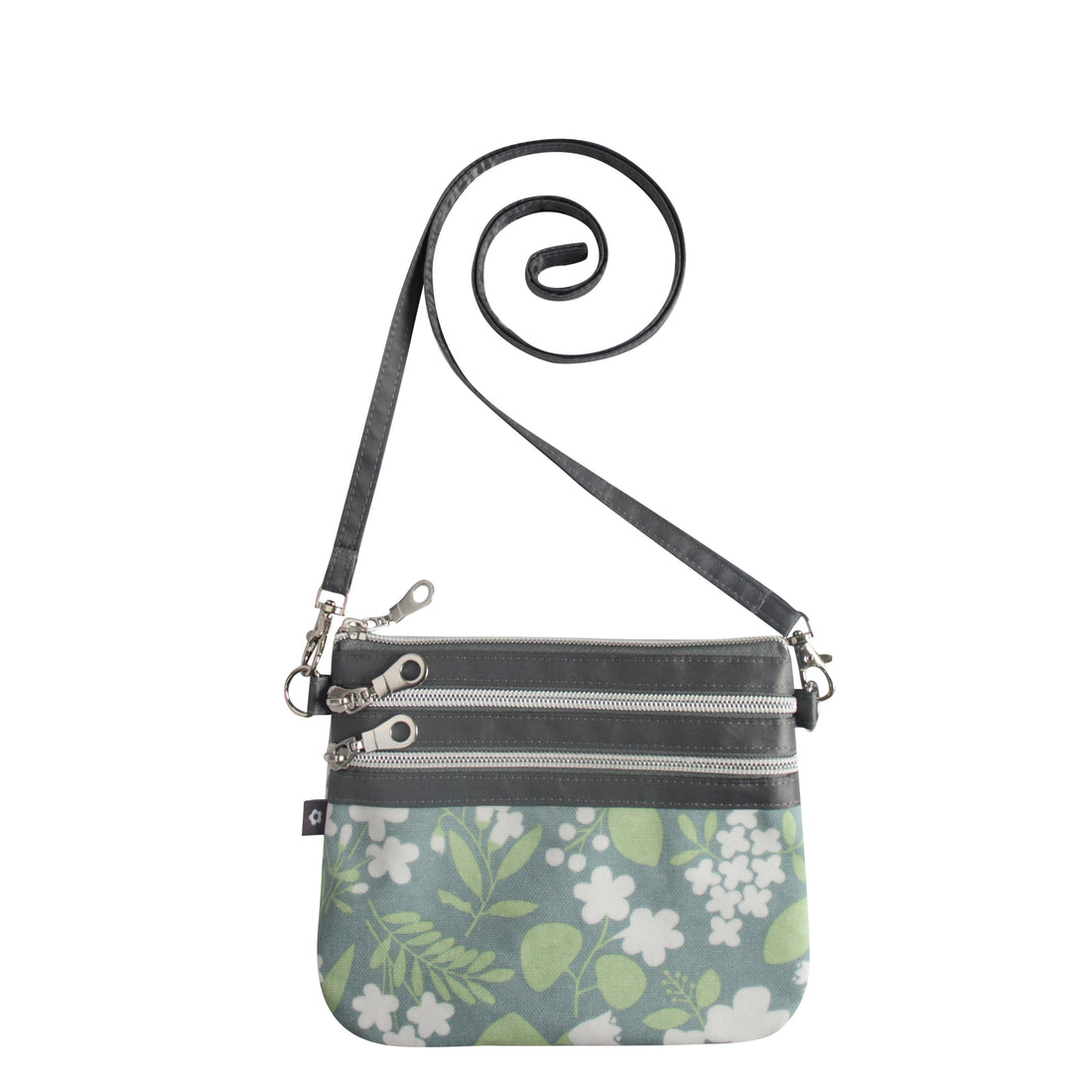 Pale Blue Floral Small Oil Cloth 3-zip Pouch Cross Body Bag by Earth Squared
