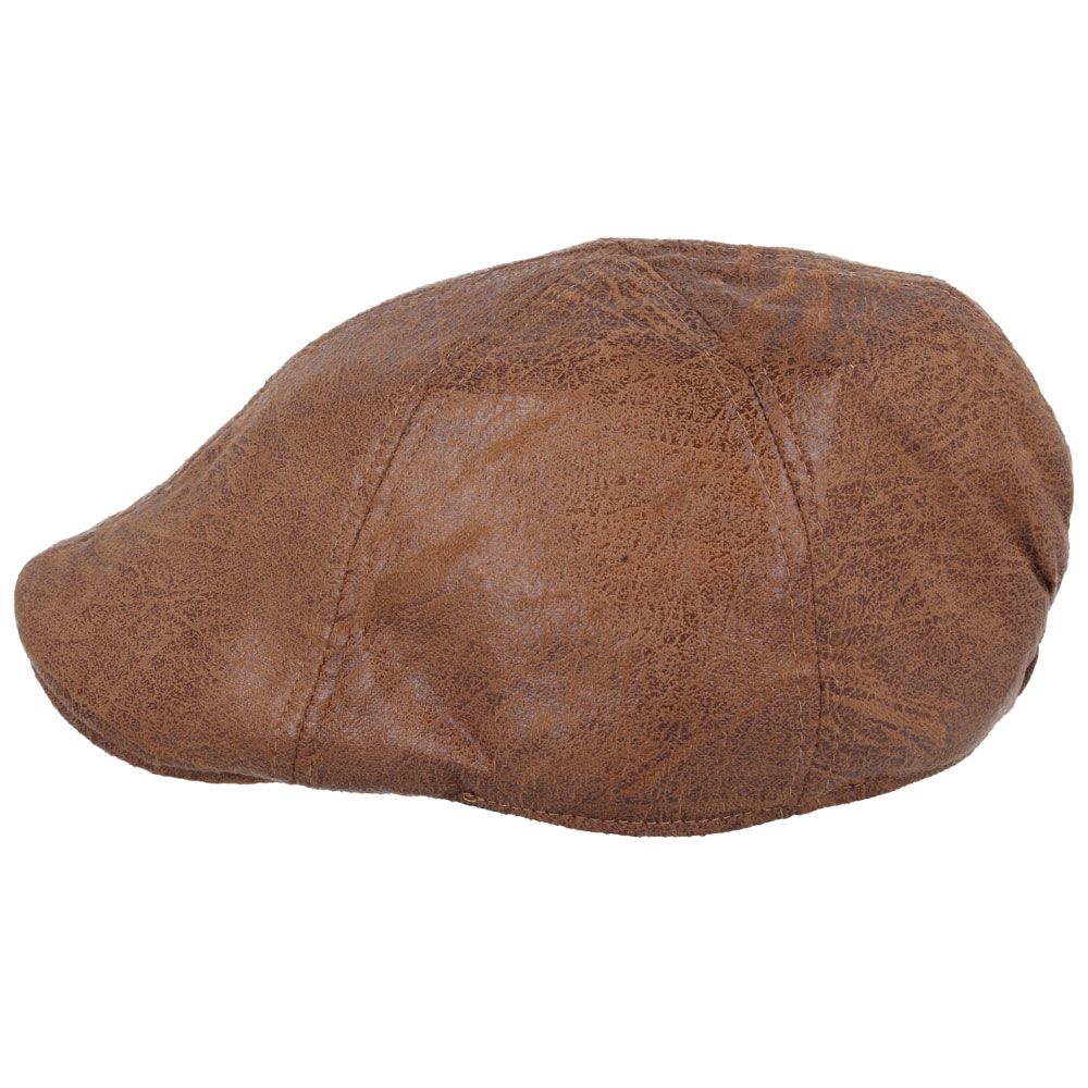 Cracked Leather Look Distressed Vintage Duckbill Flat Cap