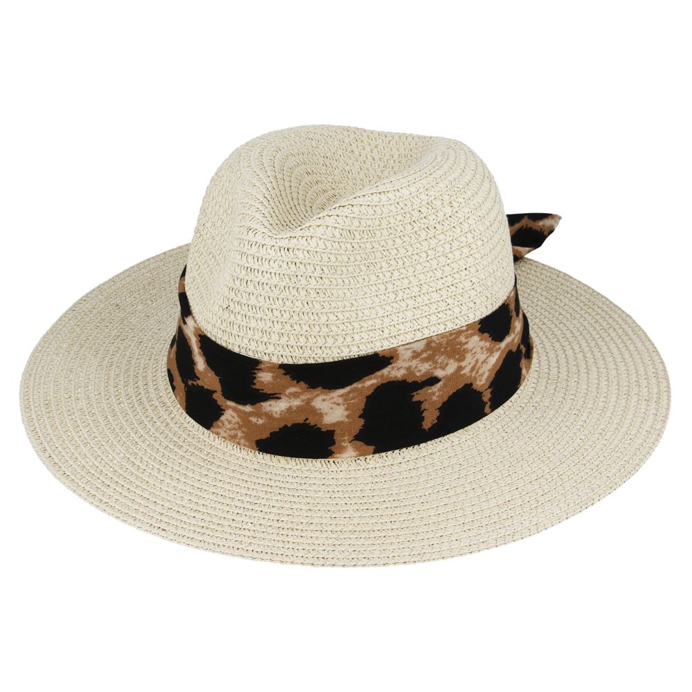 Maz Summer Paper Straw Fedora Hat With Leopard Band