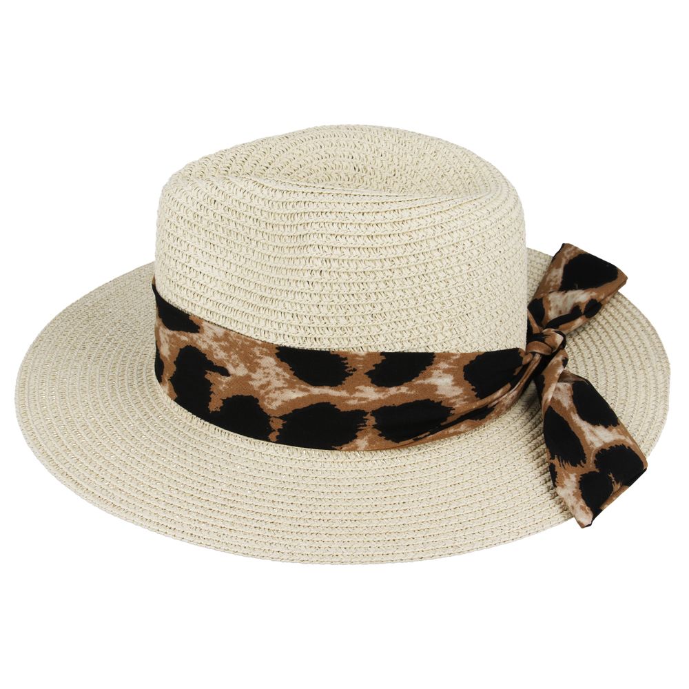 Maz Summer Paper Straw Fedora Hat With Leopard Band