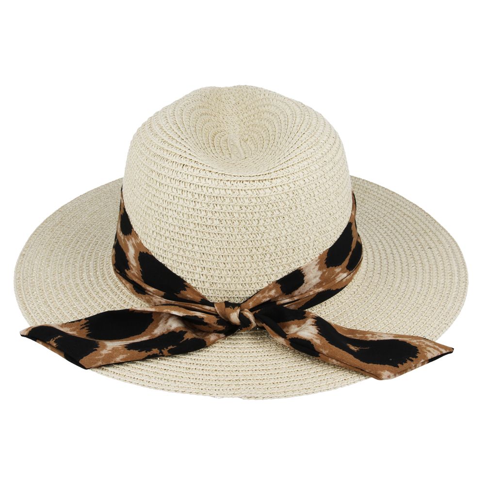 Maz Summer Paper Straw Fedora Hat With Leopard Band