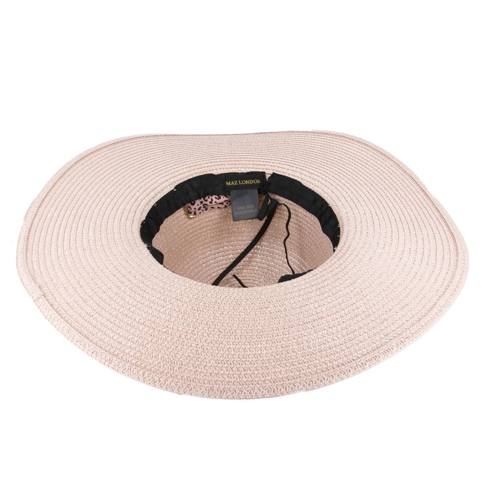 Maz Ladies Summer Paper Straw Wide Brim Floppy Hat With Leopard Band