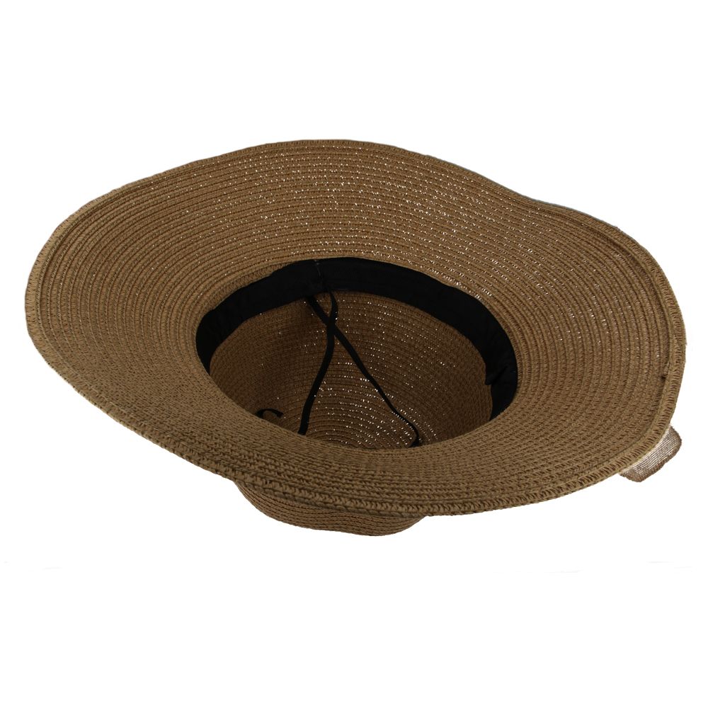 Maz Women's Vintage 1950s Paper Straw Wide Brim Floppy Hat With Matching Band