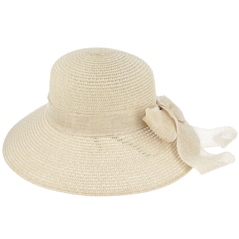 Maz Women's Vintage 1950s Paper Straw Wide Brim Floppy Hat With Matching Band