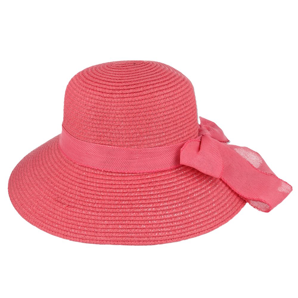 Maz Women's Vintage 1950s Paper Straw Wide Brim Floppy Hat With Matching Band