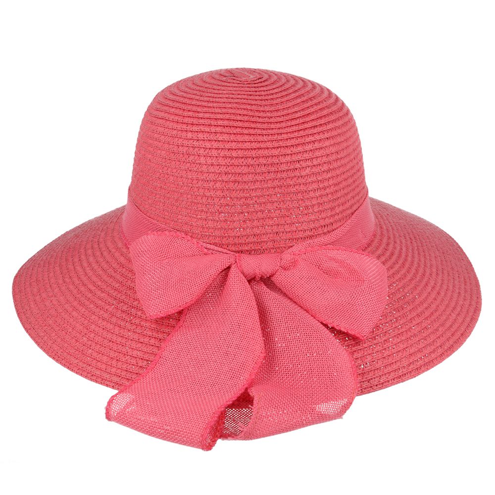 Maz Women's Vintage 1950s Paper Straw Wide Brim Floppy Hat With Matching Band