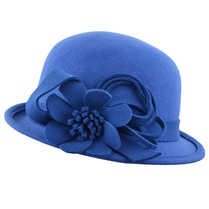 Wool Felt Cloche Hat With Flower