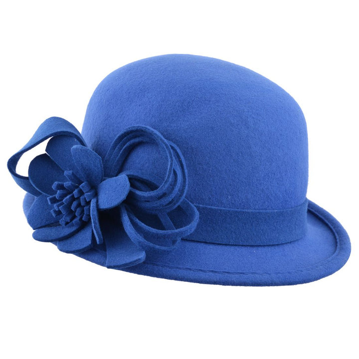 Wool Felt Cloche Hat With Flower