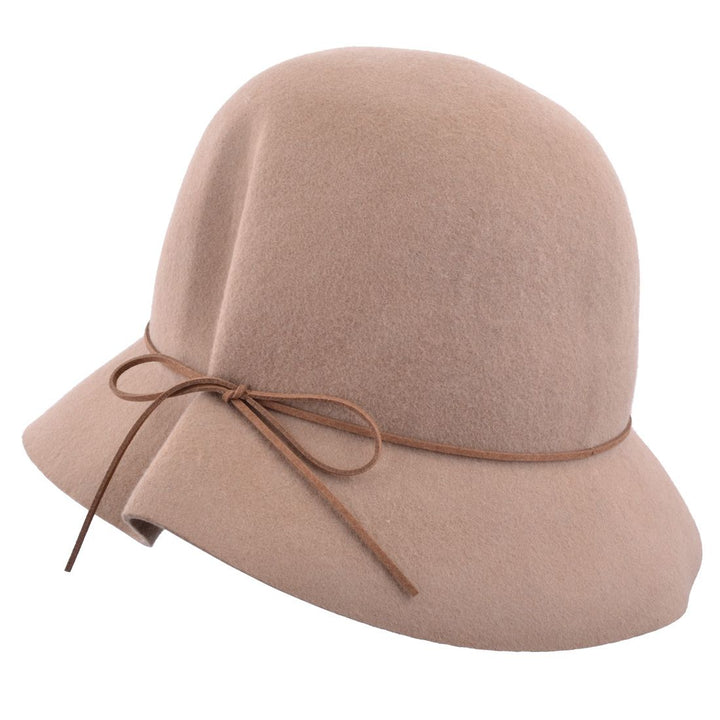 Wool Felt Cloche Hat With Thin Bow