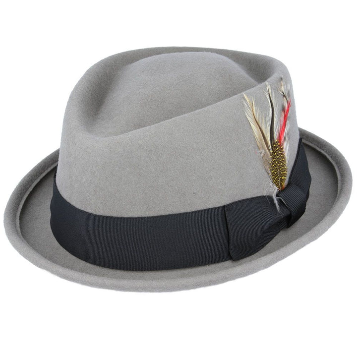 Maz Crushable Diamond-Crown Pork Pie Hat, Grey