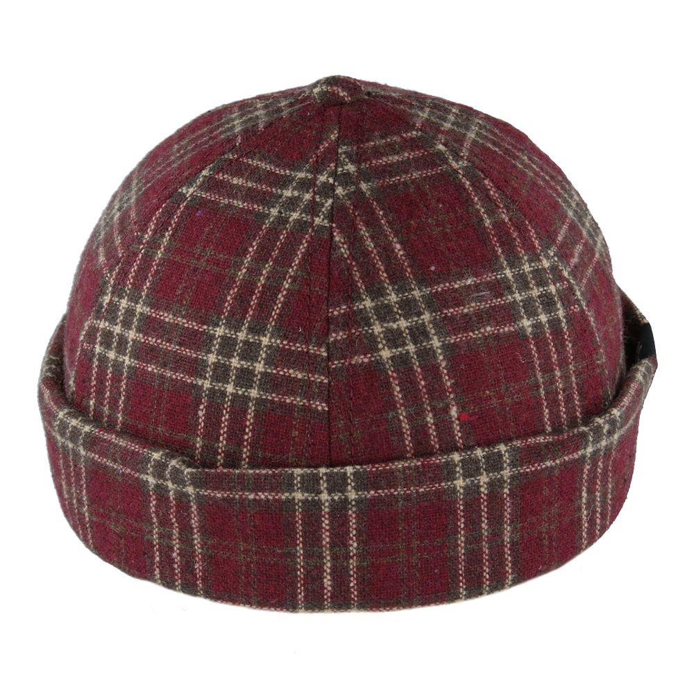 Carbon212 Check Tweed Rolled Cuff Retro Fashion Brimless Docker Hat