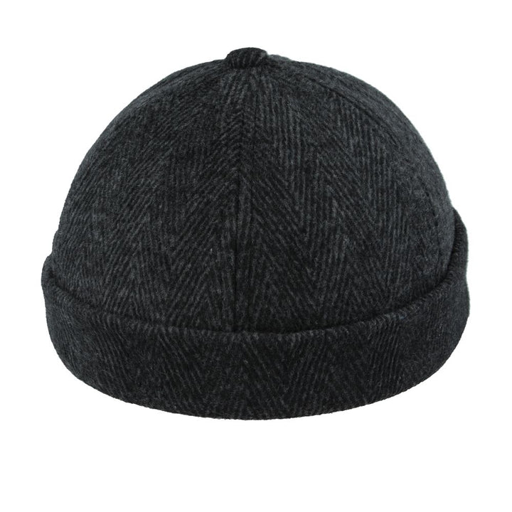 Maz Herringbone Docker Rolled Cuff Retro Fashion Brimless Hat