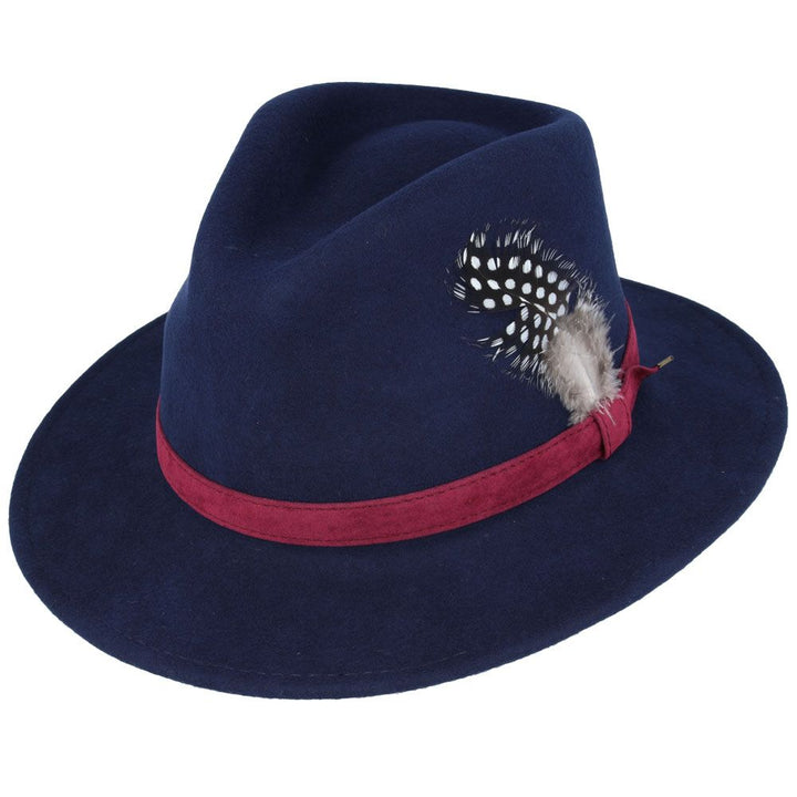 Crushable Wool Felt Fedora Hat With Feather Pin