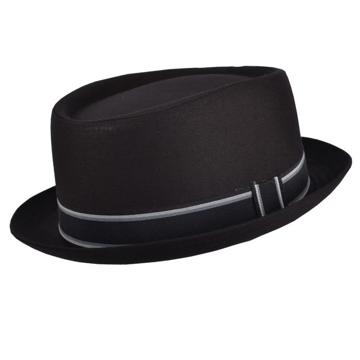 Maz Cotton Pork Pie Hat With Strip Band, Black