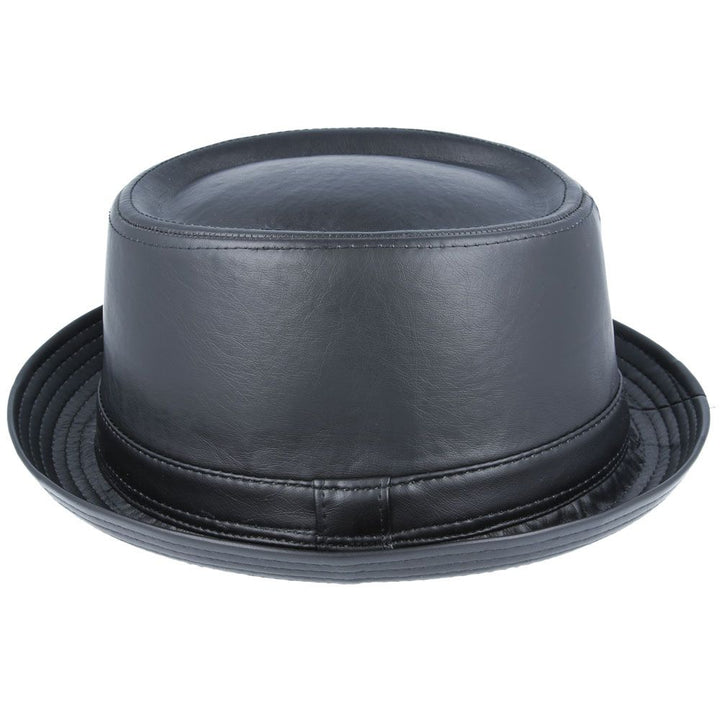 Maz Vintage Leather Look Pork Pie Hat, Mat Black