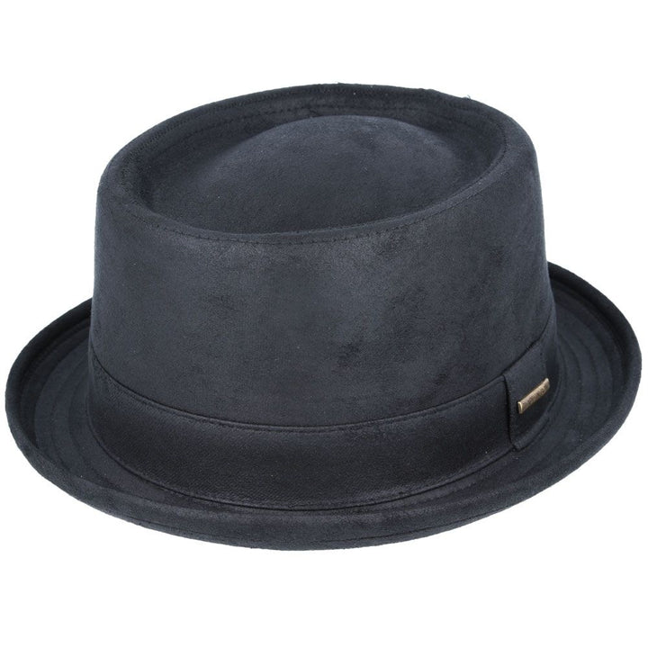 Bullantic - Gladwin Bond Leather Look Pork Pie Hat, Black