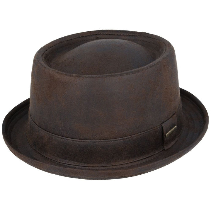 Bullantic - Gladwin Bond Leather Look Pork Pie Hat, Brown