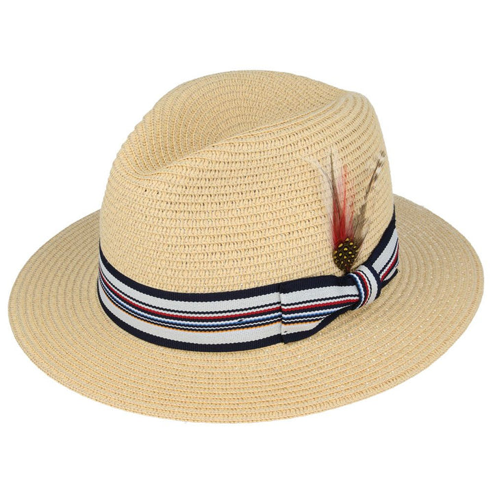 Maz Summer Paper Straw Fedora Hat With Strip Band