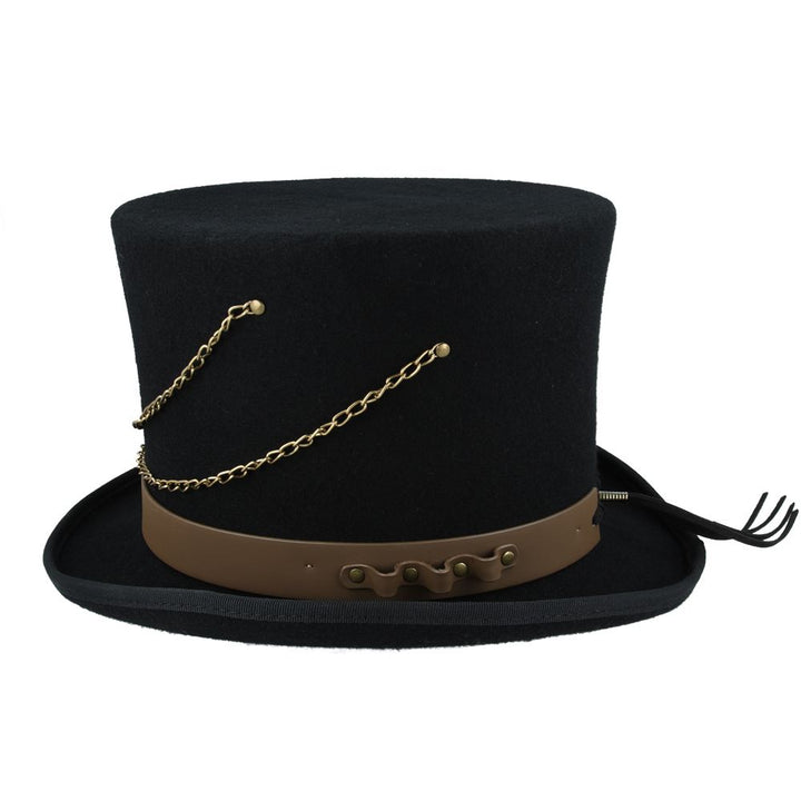 Maz Gothic Victorian Steampunk Top Hat With Laced Brown Leather Look Band