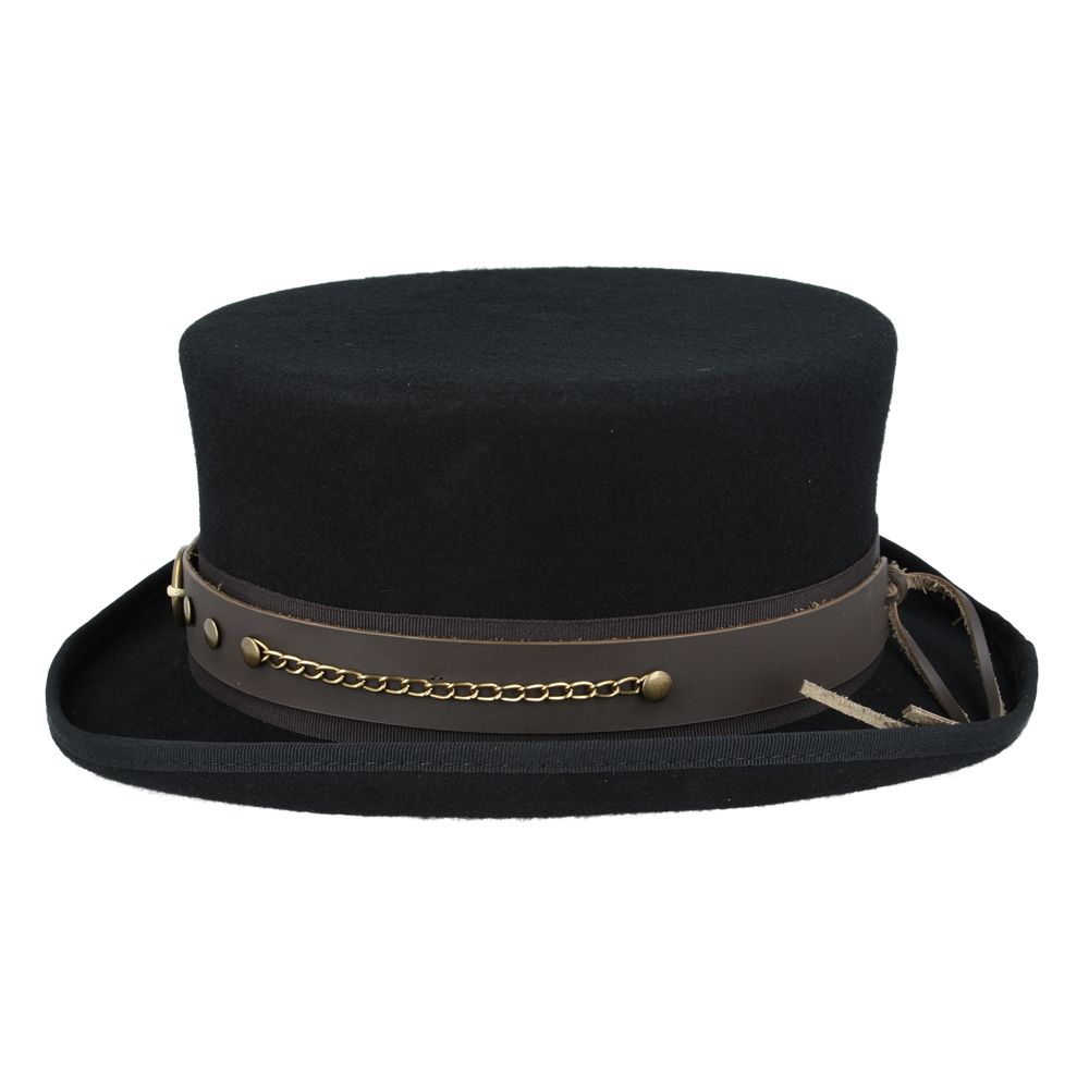 Maz Gothic Dressage Steampunk Top Hat With Laced Brown Leather Band