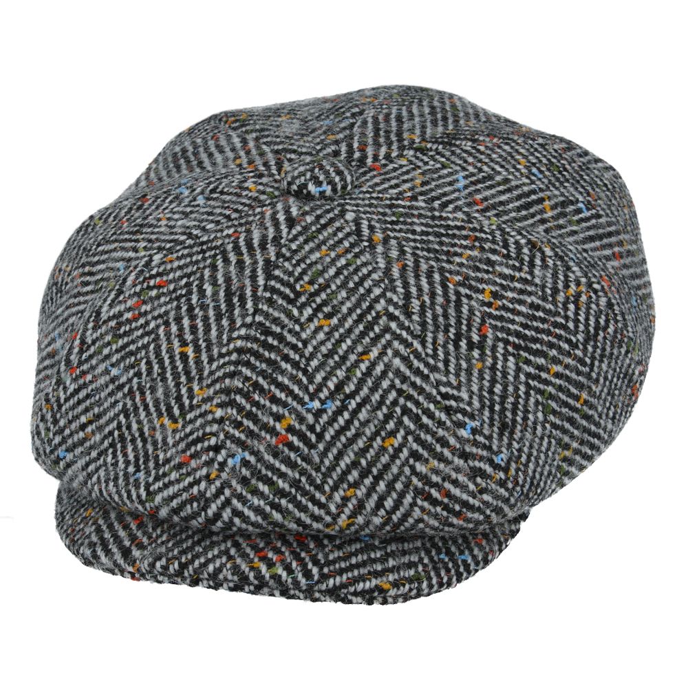 Maz Wool Tweed Herringbone 8 Panel Newsboy Cap