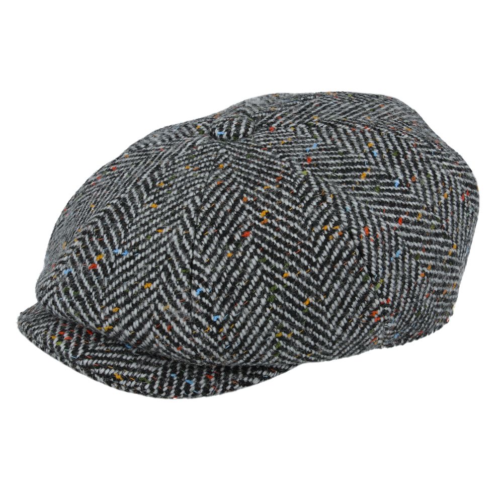 Maz Wool Tweed Herringbone 8 Panel Newsboy Cap