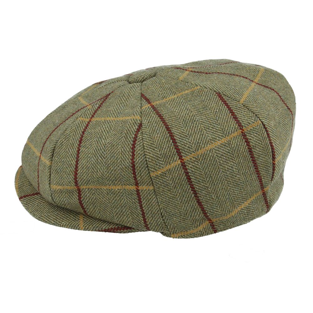 Maz Wool Tweed Newsboy Cap With Durable Green & Red Stripes